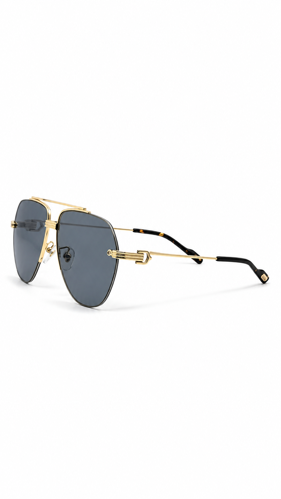 Cartier CT0427 004 Gold Rimless Aviator Sunglasses with Blue-Grey Lenses