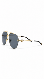 Cartier CT0427 004 Gold Rimless Aviator Sunglasses with Blue-Grey Lenses