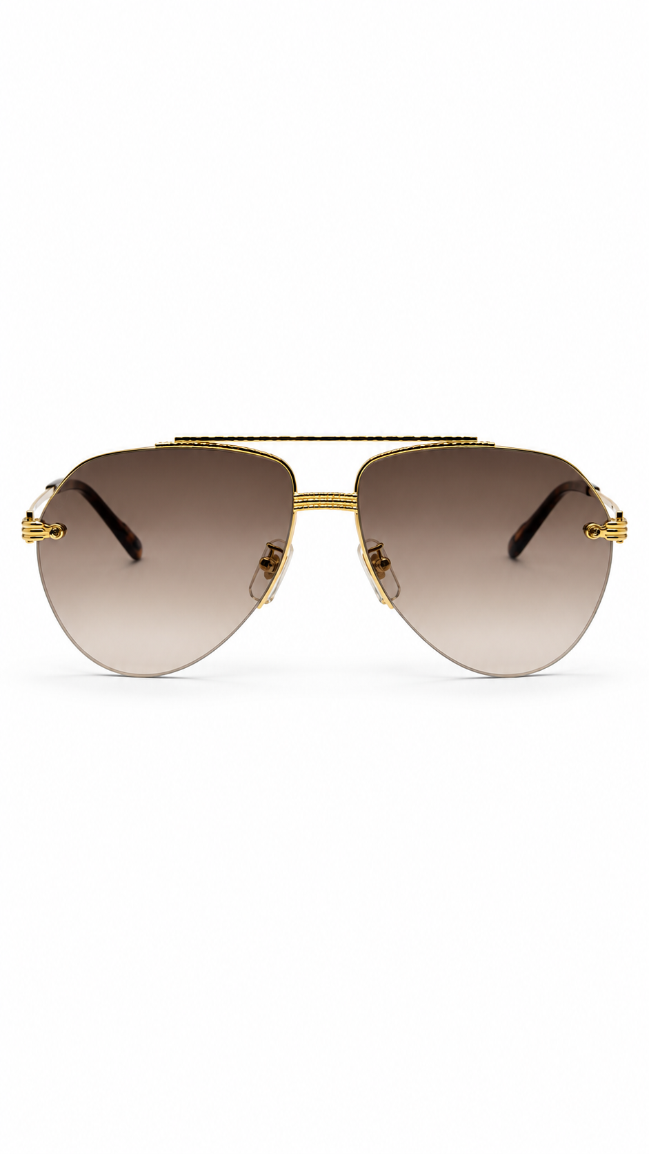 Cartier CT0427 003 Gold Rimless Aviator Sunglasses with Gradient Brown Lenses