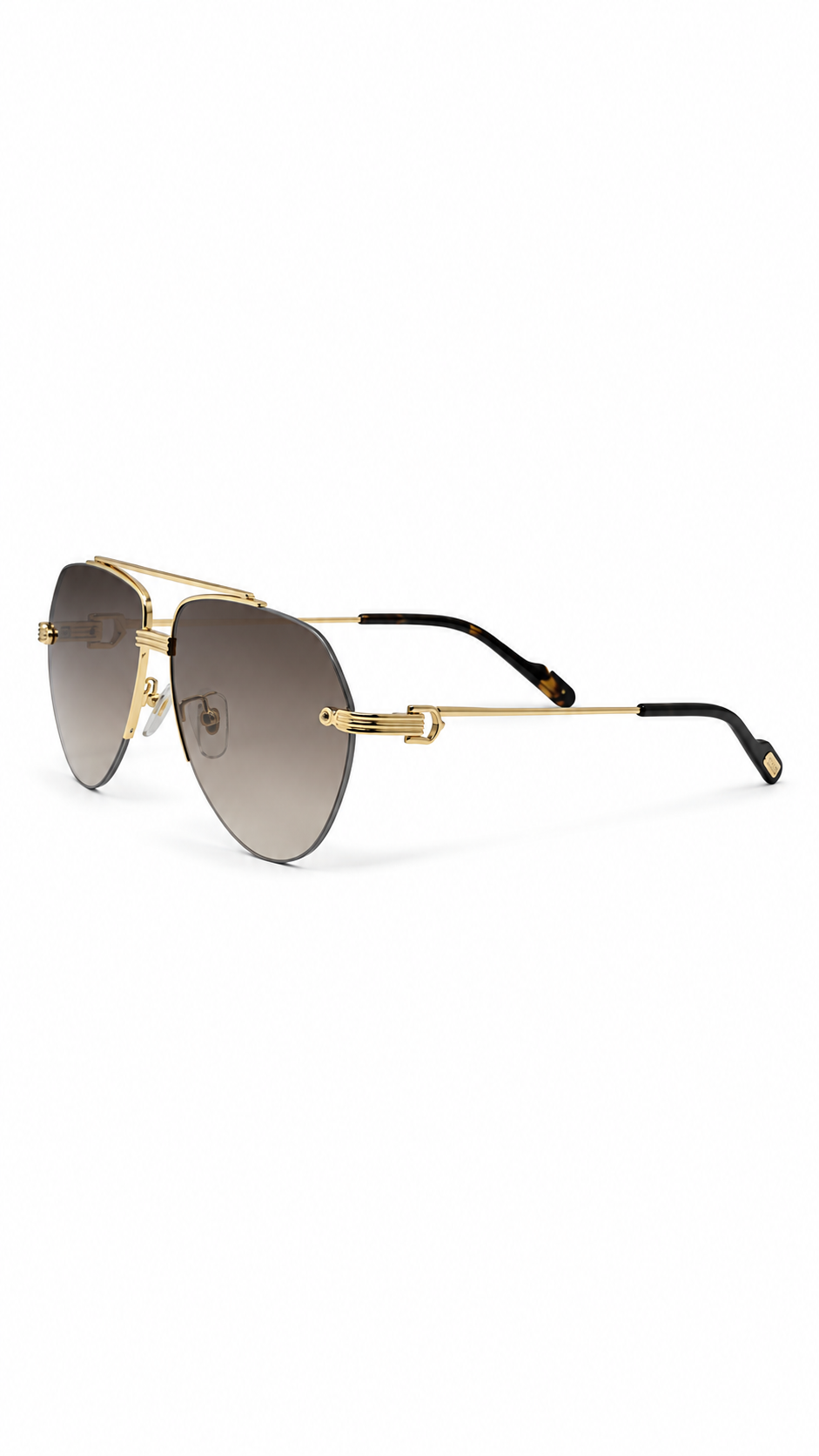 Cartier CT0427 003 Gold Rimless Aviator Sunglasses with Gradient Brown Lenses