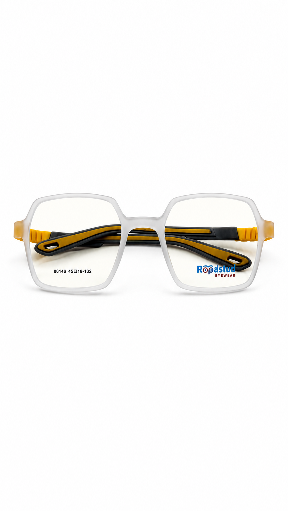 Secrositud 86146 Frosted Clear & Yellow Kids Flexible Rectangular Eyeglasses (45-18-132)