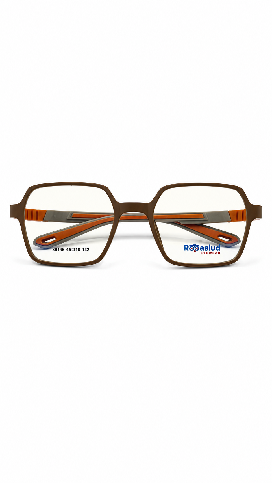 Secrositud 86146 Matte Brown & Orange Kids Flexible Rectangular Eyeglasses (45-18-132)