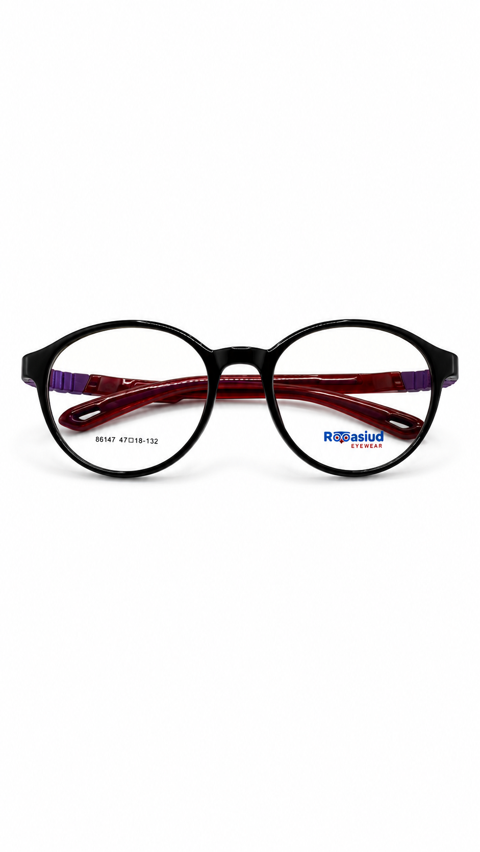 Secrositud 86147 Black & Burgundy Kids Flexible Round Eyeglasses (47-18-132)