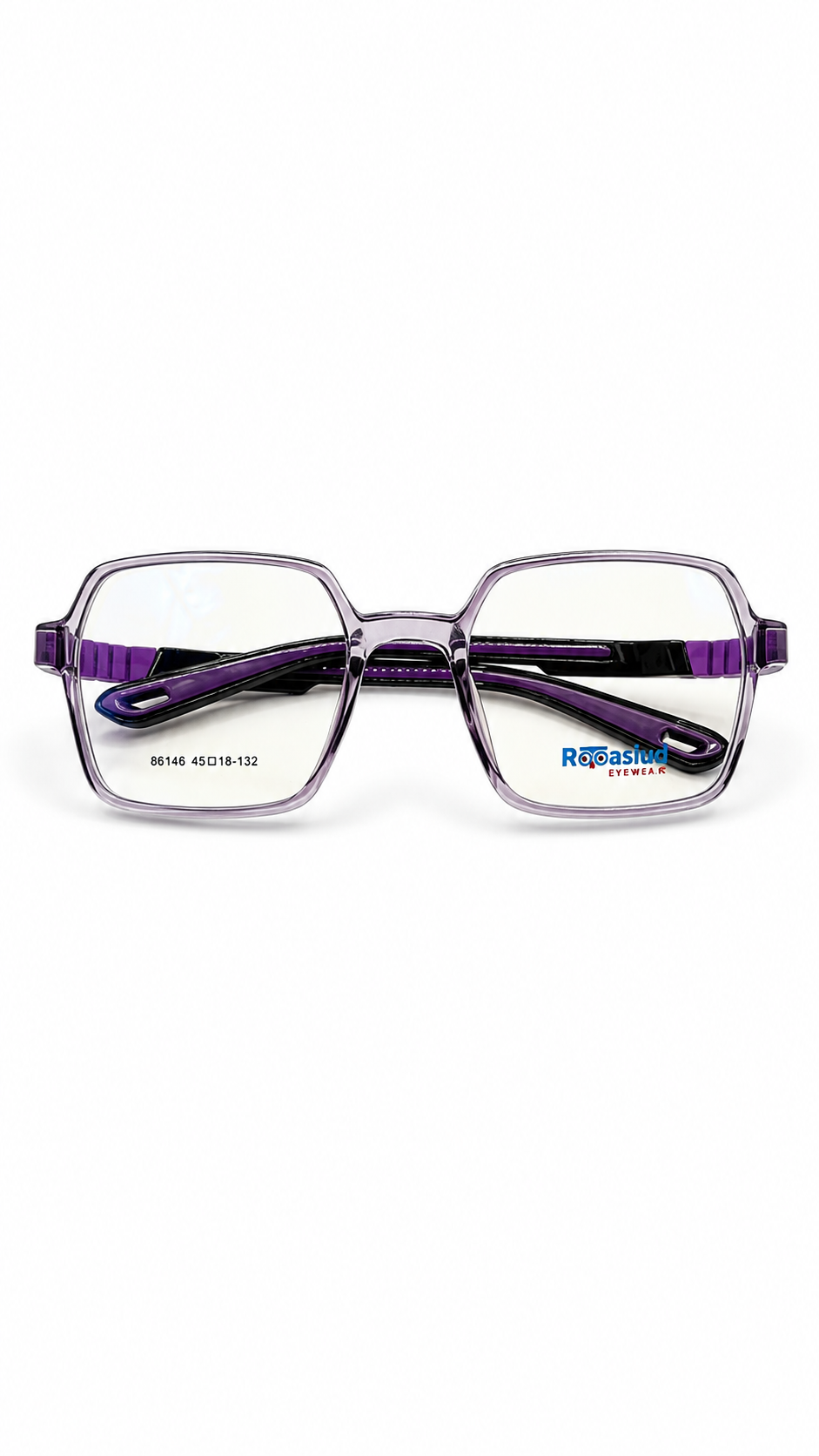 Secrositud 86146 Translucent Grey & Purple Kids Flexible Geometric Eyeglasses (45-18-132)