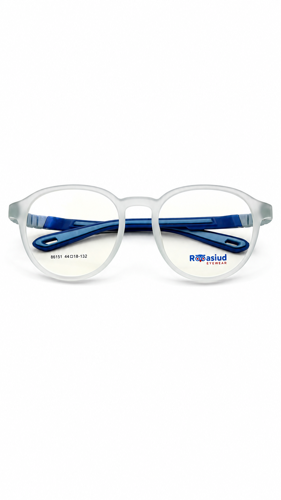 Secrositud 86151 Frosted Clear & Royal Blue Kids Flexible Oval Eyeglasses (44-18-132)