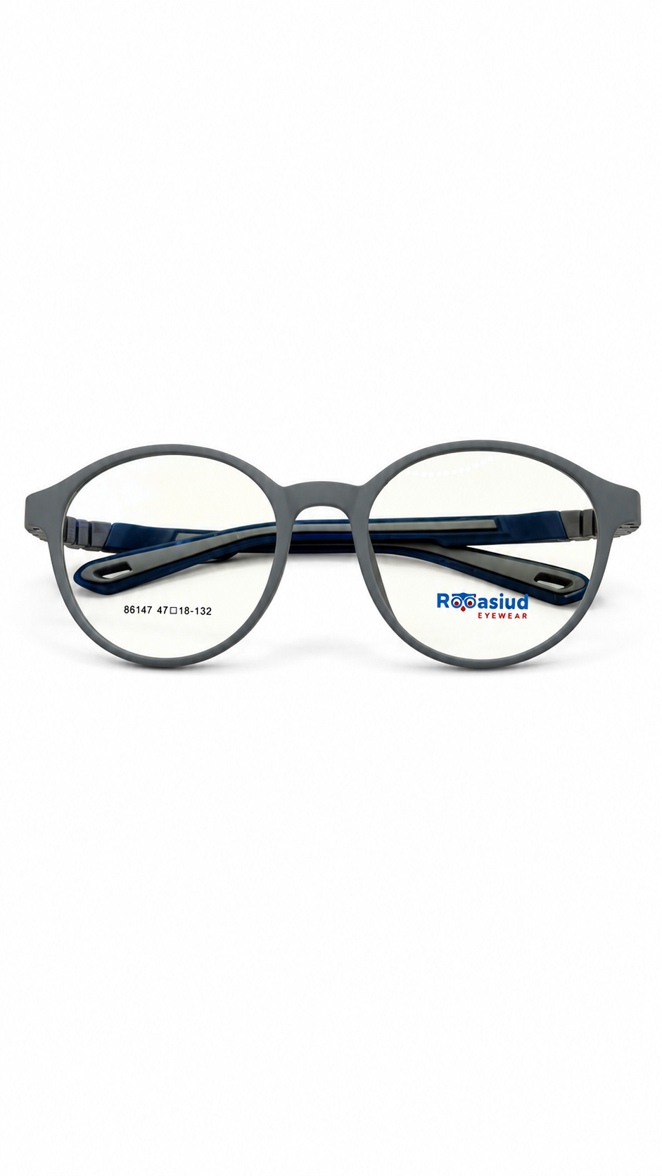 Secrositud 86147 Matte Dark Grey & Blue Kids Flexible Round Eyeglasses (47-18-132)