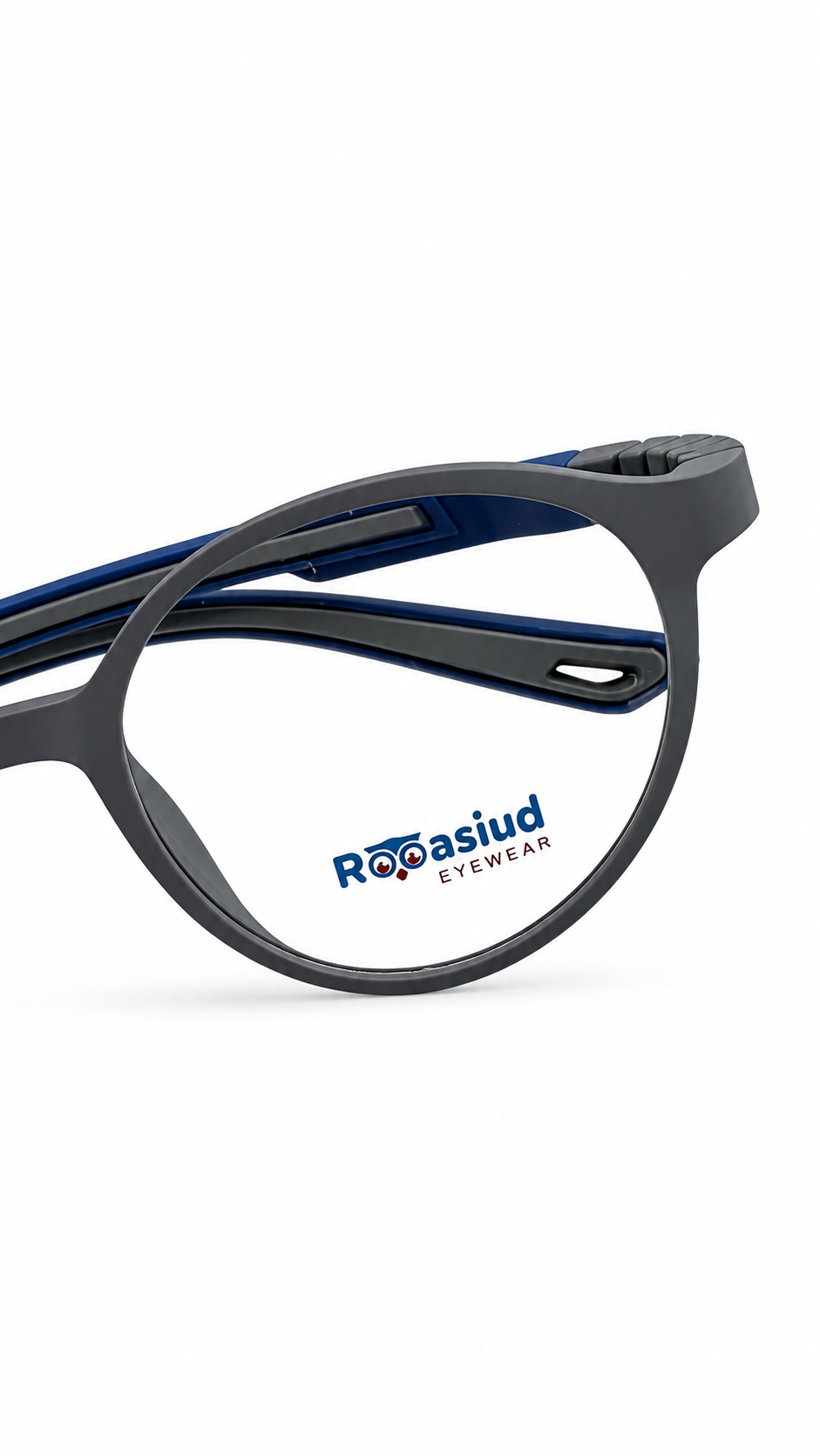 Secrositud 86147 Matte Dark Grey & Blue Kids Flexible Round Eyeglasses (47-18-132)