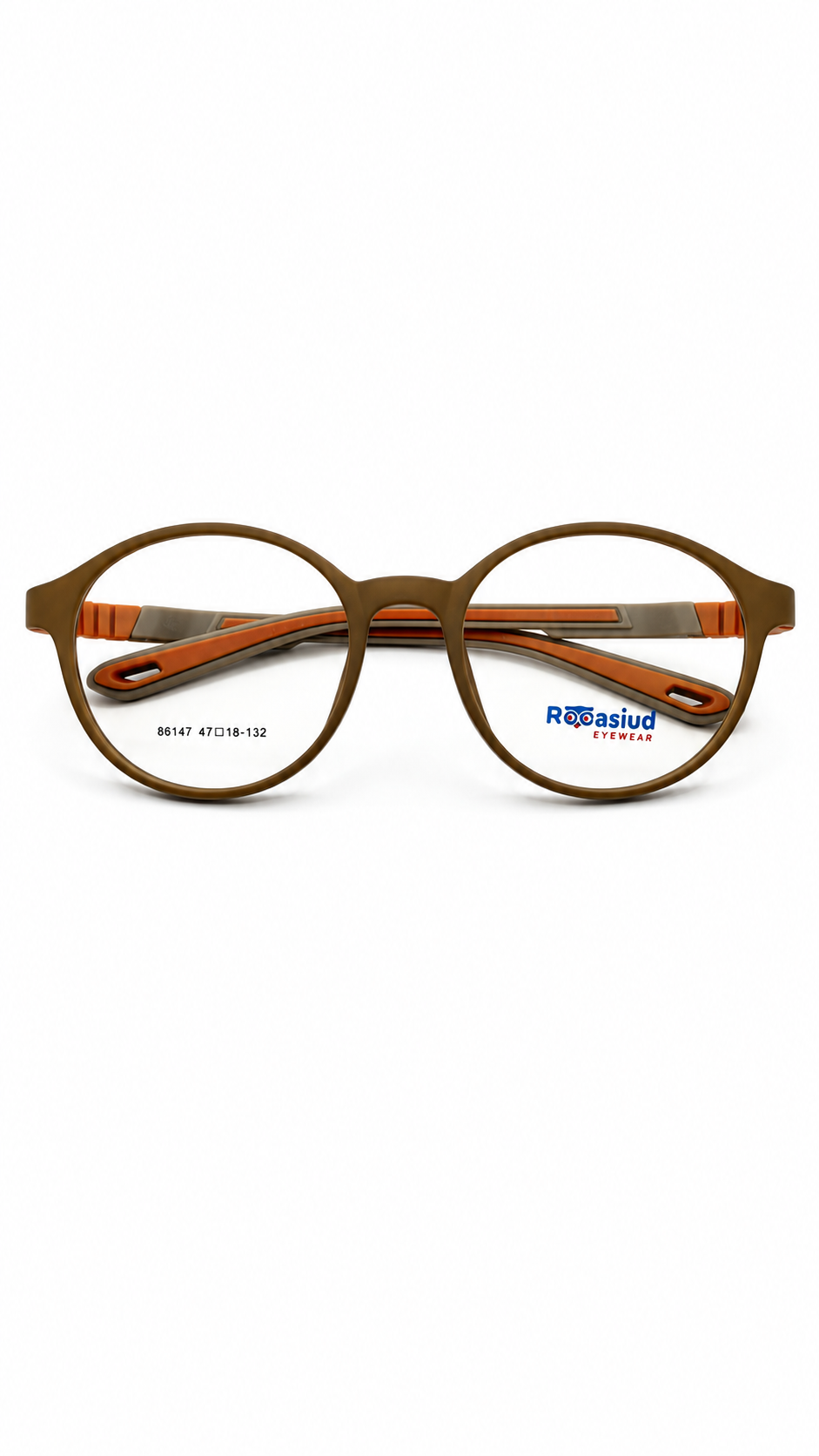 Secrositud 86147 Matte Olive & Orange Kids Flexible Round Eyeglasses (47-18-132)
