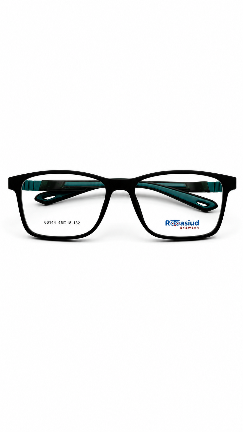 Secrositud 86144 Matte Black & Teal Kids Flexible Rectangular Eyeglasses (46-18-132)