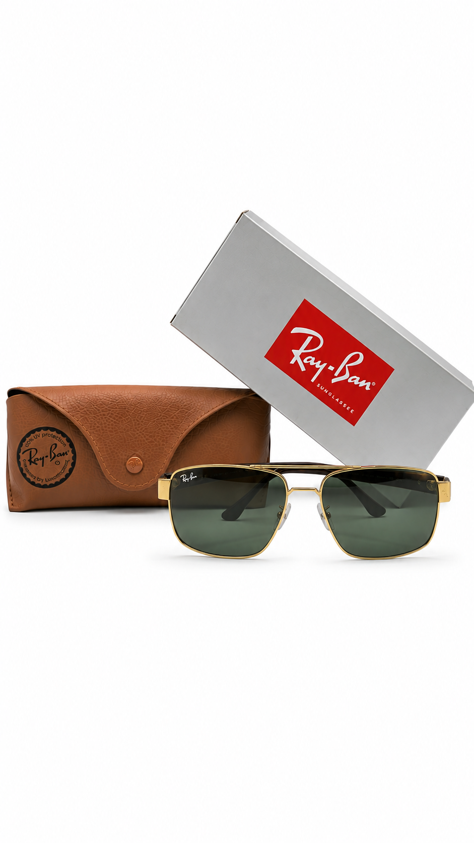 Ray-Ban RB3663 001/31 Gold Metal Double Bridge 60mm Green Lens Sunglasses
