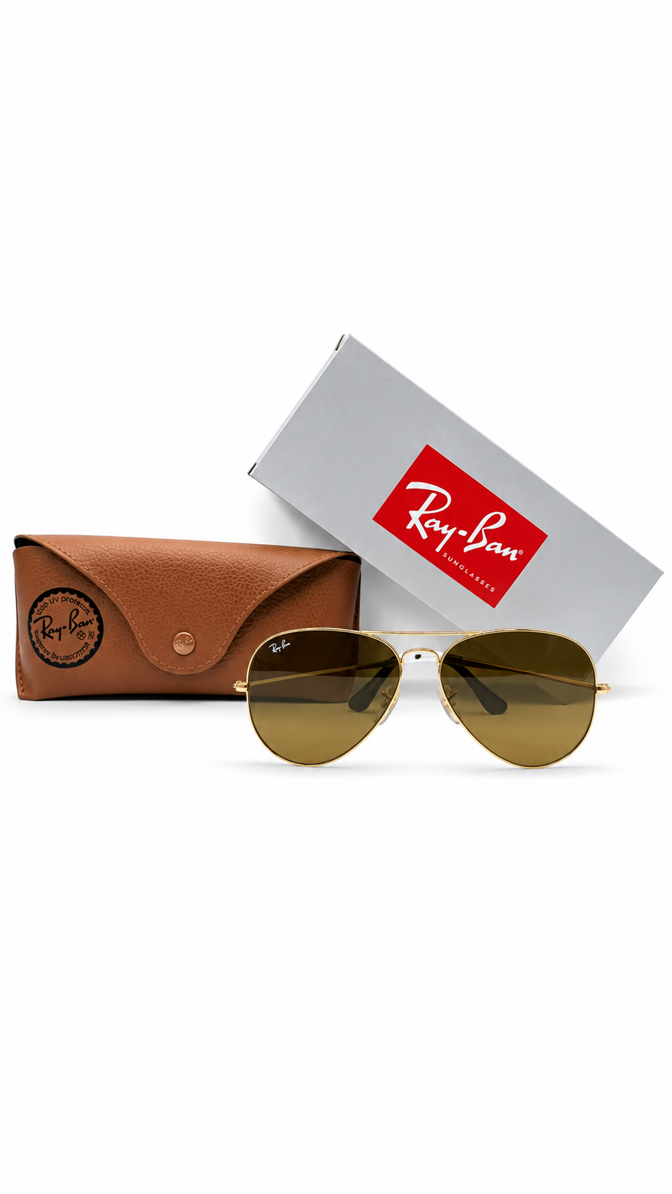Ray-Ban RB3025 001/57 Gold Aviator Large Metal 58mm Polarized Brown B-15 Lens Sunglasses