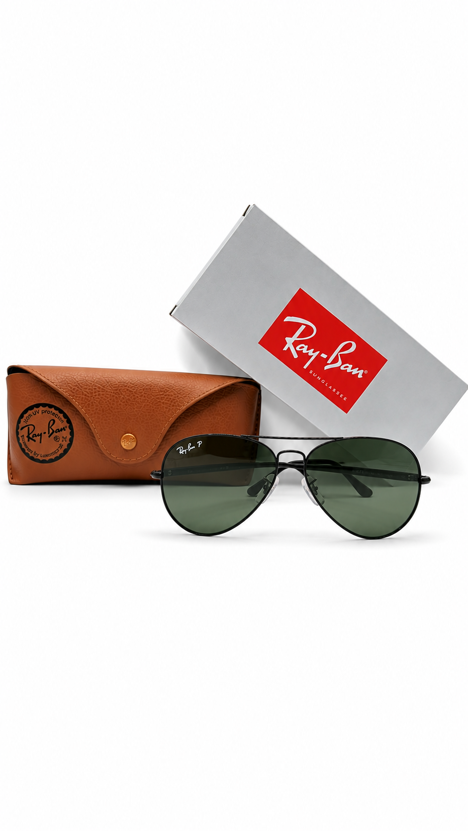 Ray-Ban RB3675 002/58 Black Metal Aviator 58mm Polarized G-15 Green Lens Sunglasses