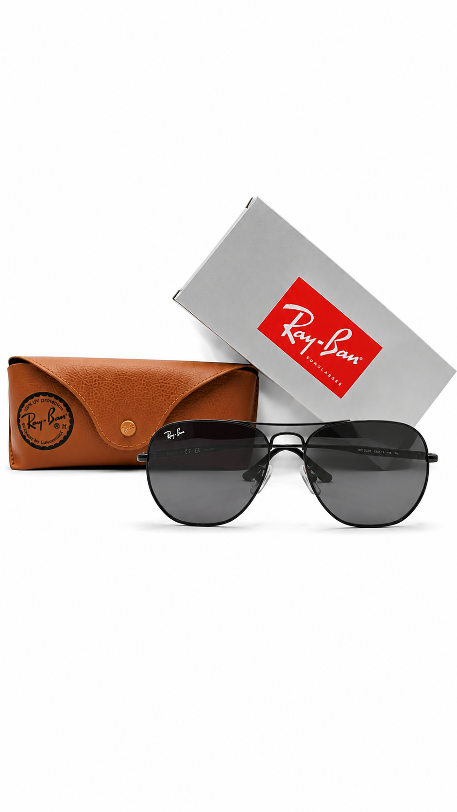 Ray-Ban RB3724D 002/81 Black Geometric Aviator 59mm Polarized Grey Lens Sunglasses