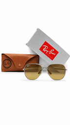 Ray-Ban RB3724D 004/73 Silver Geometric Pilot 59mm Brown Lens Sunglasses
