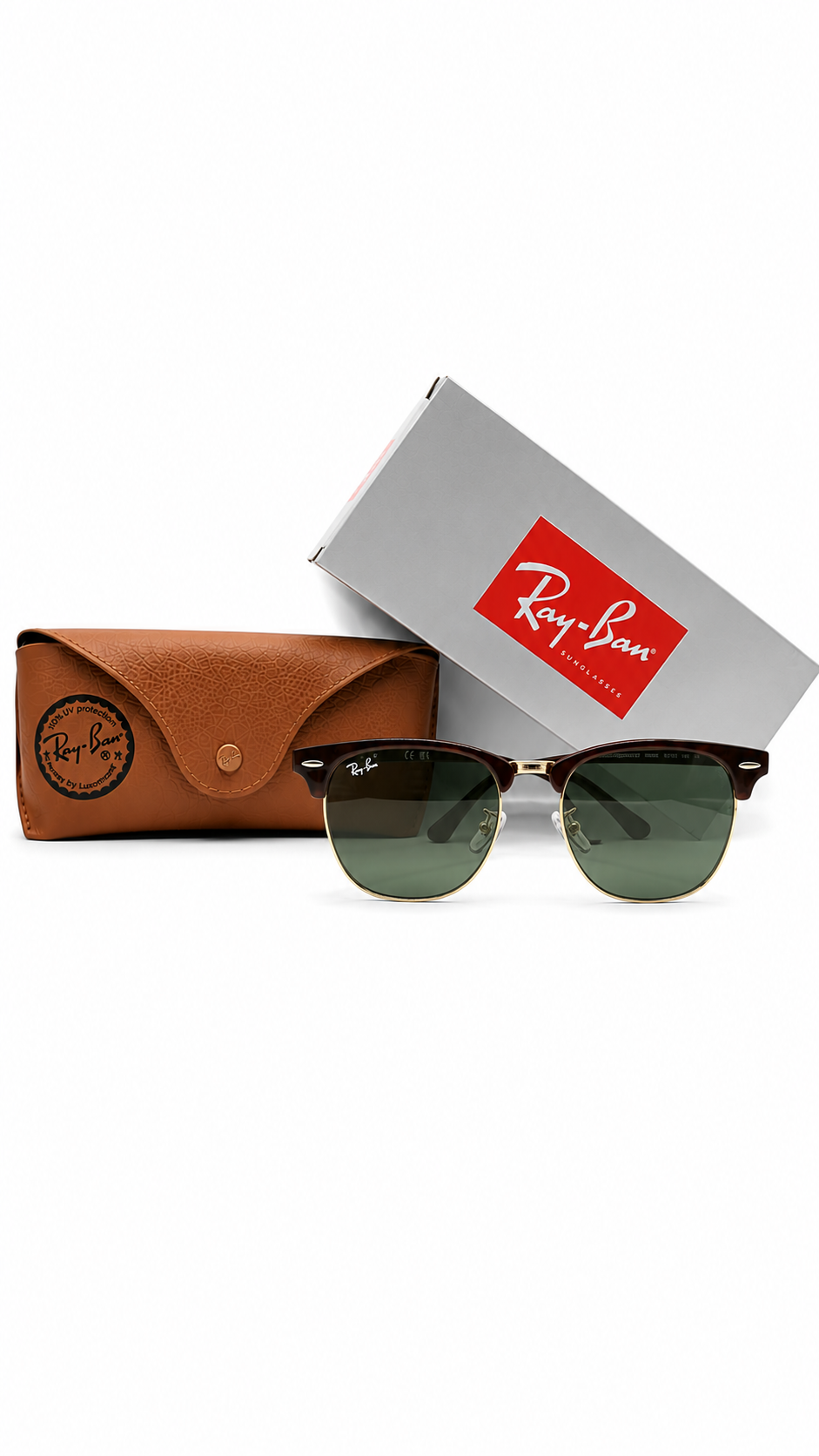 Ray-Ban RB3016F W0366 55mm Clubmaster Oversized Mock Tortoise Gold Frame G-15 Green Lens Sunglasses
