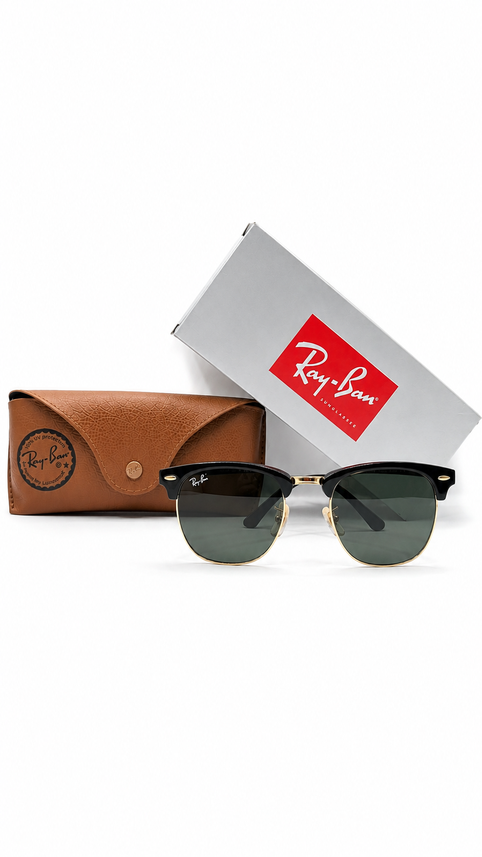 Ray-Ban RB3016 901/58 51mm Clubmaster Black Gold Polarized G-15 Green Lens Sunglasses