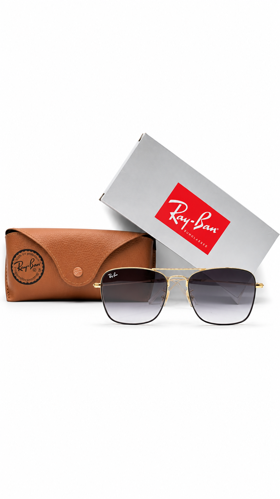 Ray-Ban RB3588 9054/8G 55mm Gold Black Metal Square Double Bridge Sunglasses Grey Gradient Lens