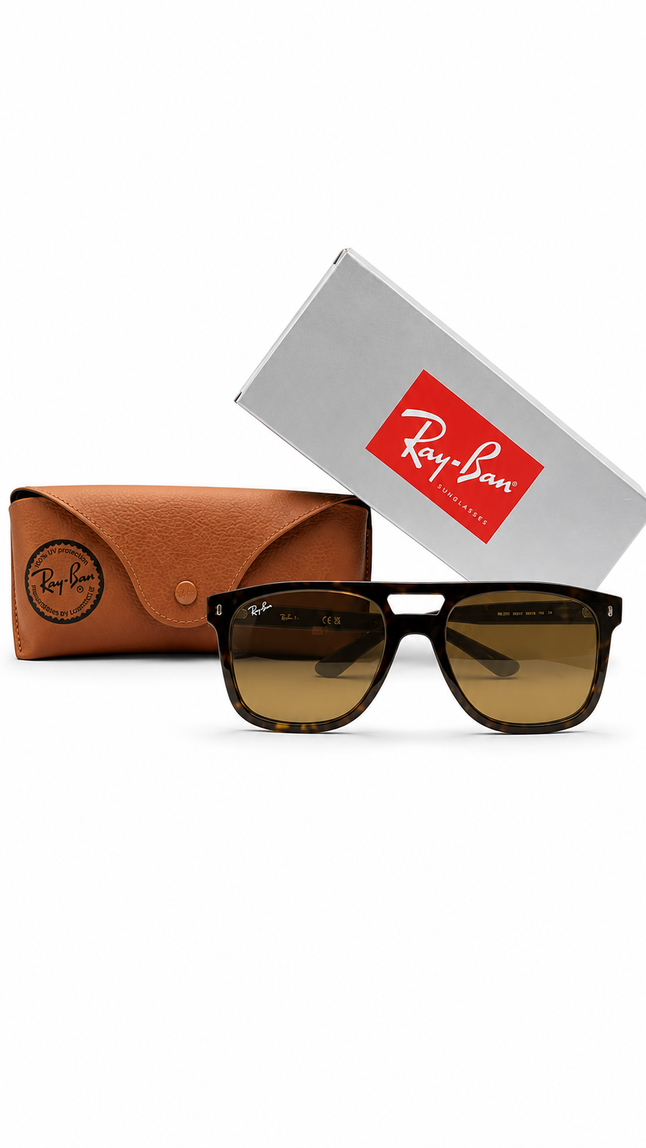 Ray-Ban RB2213 902/33 55mm Double Bridge Square Tortoise Havana Sunglasses Brown Lens