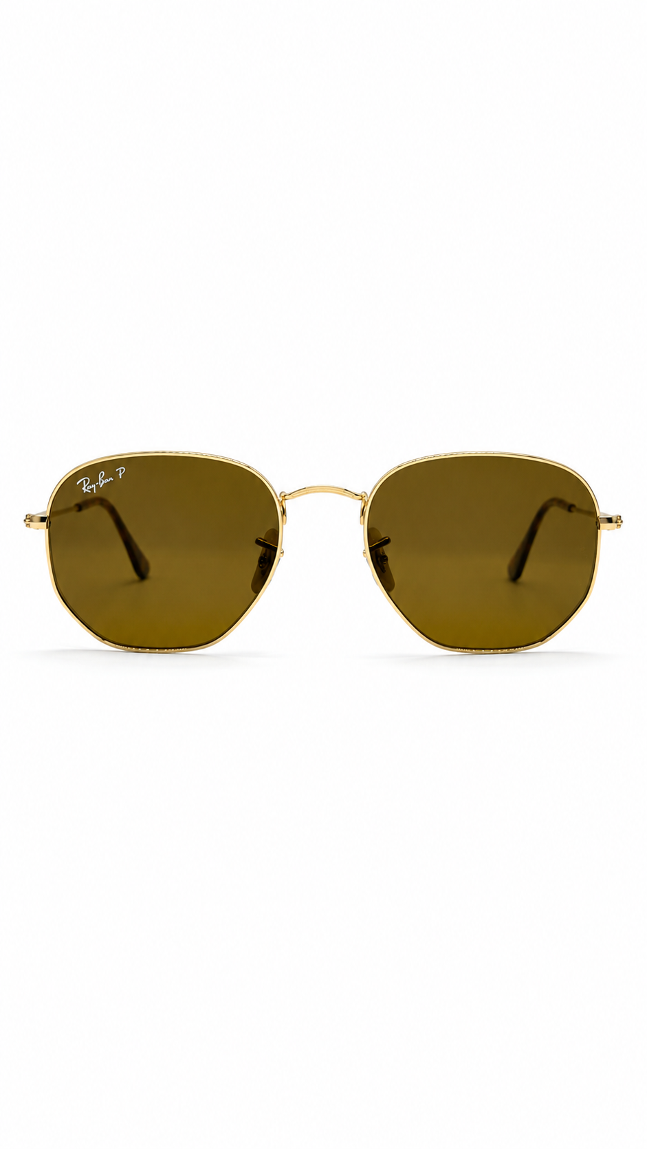 Ray-Ban RB3548N 001/57 54mm Hexagonal Flat Lenses Polarized Sunglasses Gold Frame B-15 Brown Glass Lens