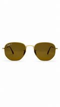Ray-Ban RB3548N 001/57 54mm Hexagonal Flat Lenses Polarized Sunglasses Gold Frame B-15 Brown Glass Lens