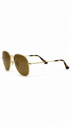 Ray-Ban RB3548N 001/57 54mm Hexagonal Flat Lenses Polarized Sunglasses Gold Frame B-15 Brown Glass Lens