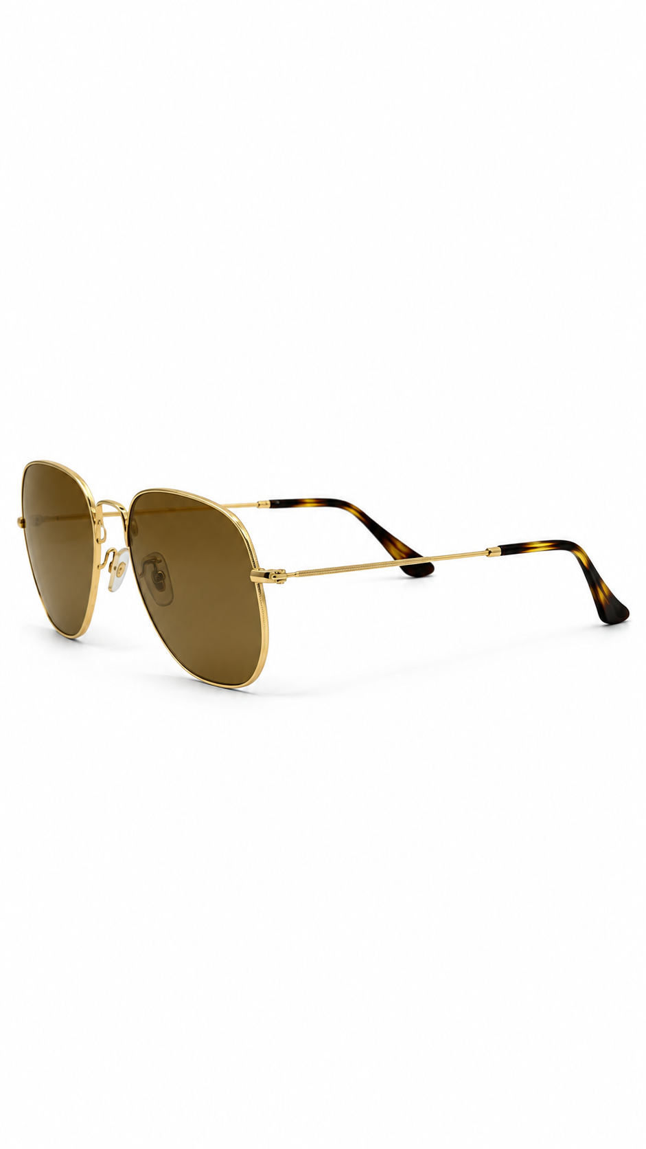 Ray-Ban RB3548N 001/57 54mm Hexagonal Flat Lenses Polarized Sunglasses Gold Frame B-15 Brown Glass Lens
