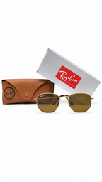 Ray-Ban RB3548N 001/57 54mm Hexagonal Flat Lenses Polarized Sunglasses Gold Frame B-15 Brown Glass Lens