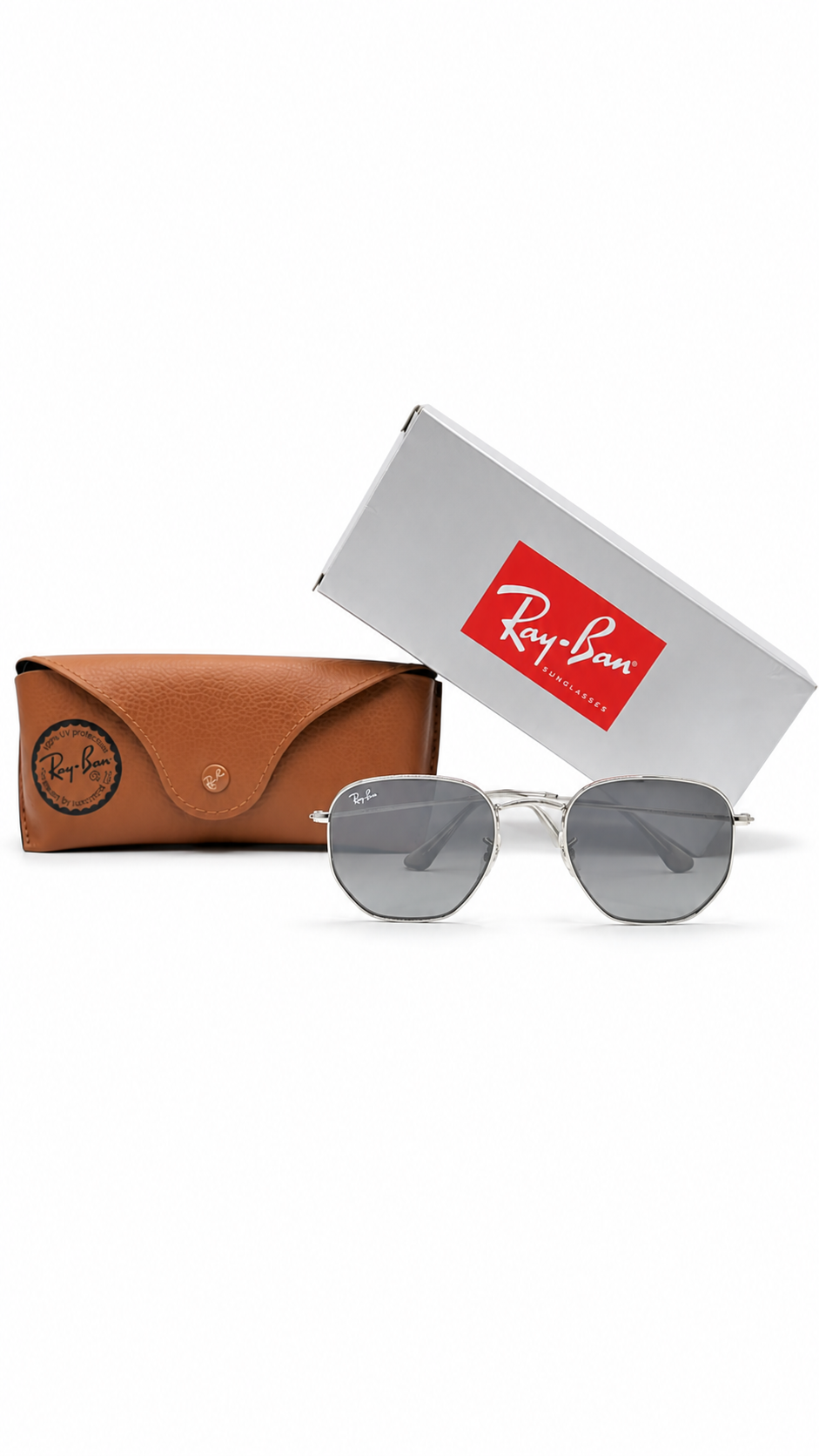 Ray-Ban RB3548N 004/71 51mm Hexagonal Flat Lenses Sunglasses Silver Frame Grey Gradient Lens
