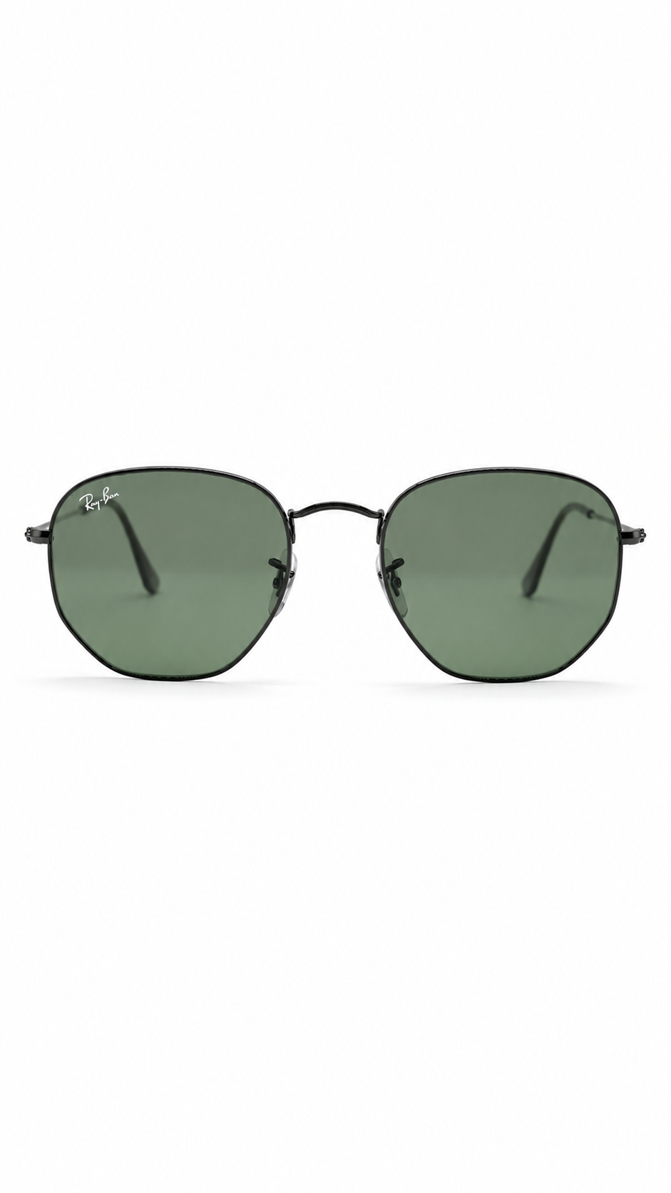 Ray-Ban RB3548N 002/58 51mm Hexagonal Flat Lenses Polarized Sunglasses Black Frame G-15 Green Glass Lens