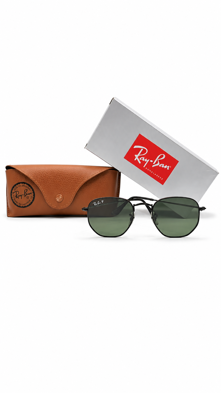 Ray-Ban RB3548N 002/58 51mm Hexagonal Flat Lenses Polarized Sunglasses Black Frame G-15 Green Glass Lens
