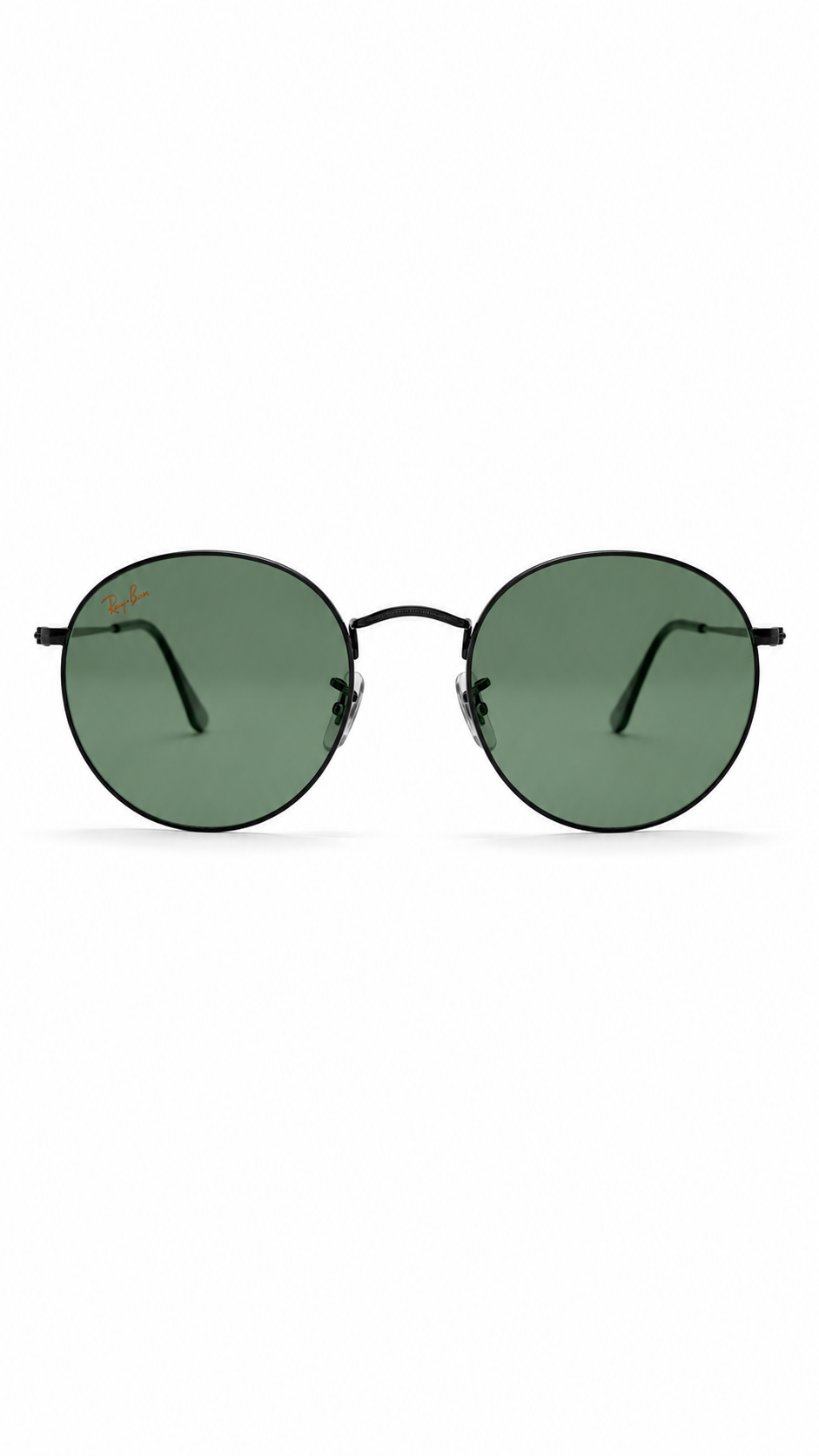 Ray-Ban RB3447 9199/31 53mm Round Metal Sunglasses Black Frame G-15 Green Glass Lens