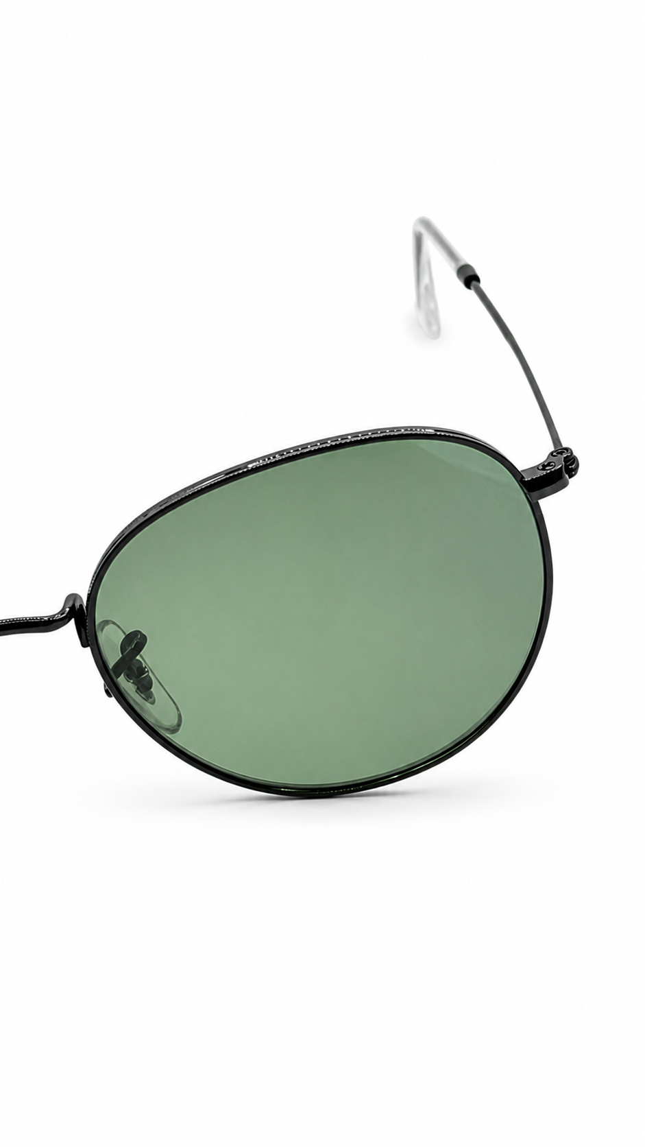 Ray-Ban RB3447 9199/31 53mm Round Metal Sunglasses Black Frame G-15 Green Glass Lens