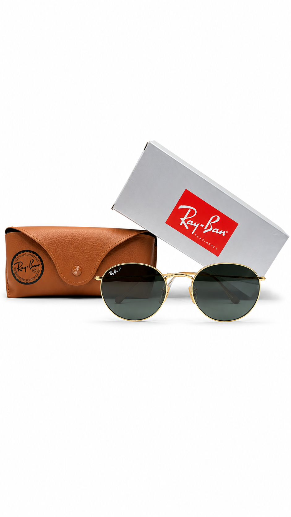 Ray-Ban RB3447 9196/48 53mm Round Metal Legend Gold Polarized Sunglasses Gold Frame G-15 Green Glass Lens