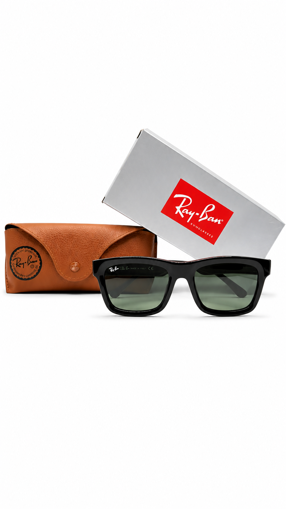 Ray-Ban RB4396F 6677/71 57mm Warren Low Bridge Fit Sunglasses Glossy Black Frame Green Lens