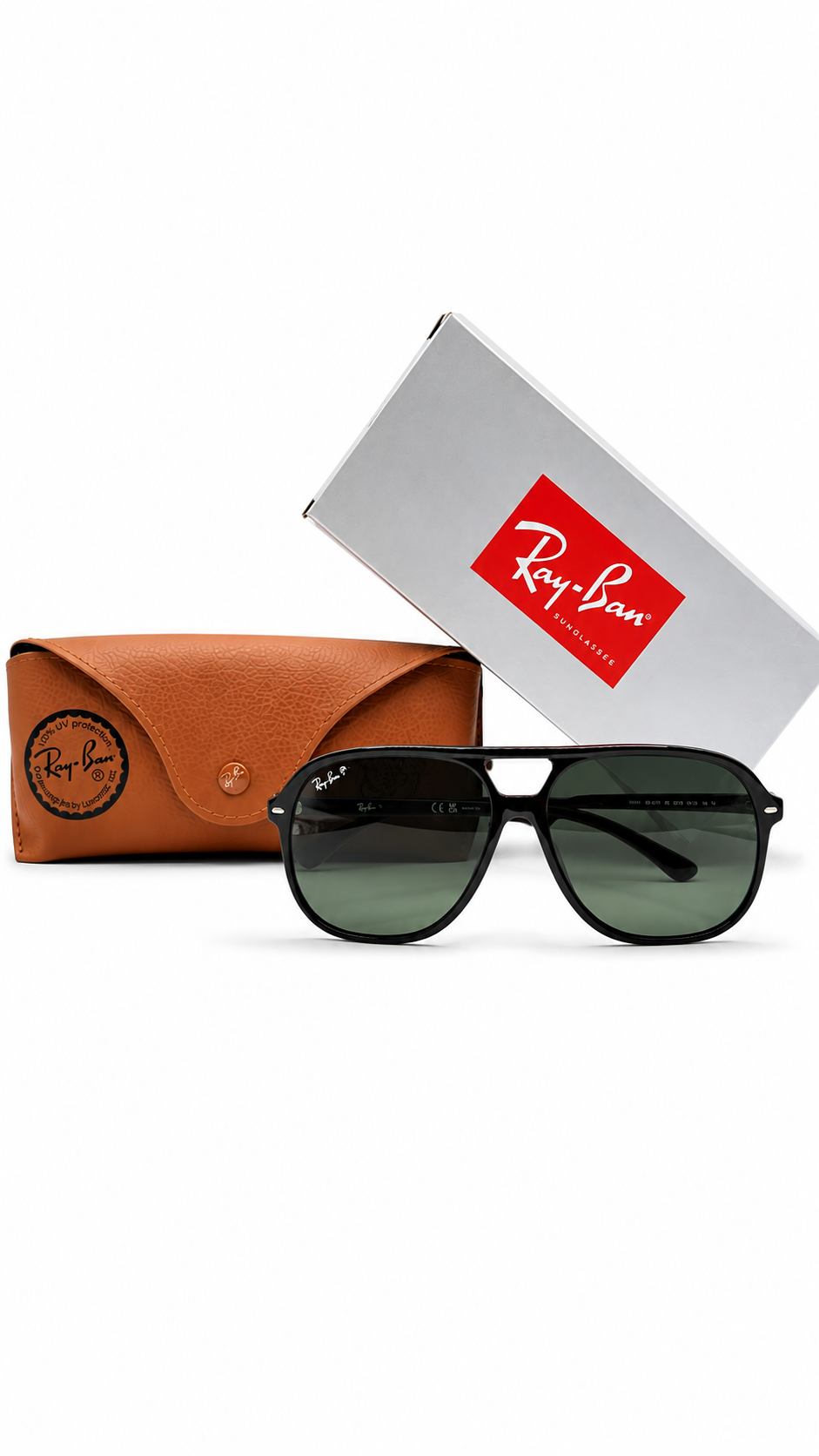 Ray-Ban RB2198F 901/58 60mm Bill Low Bridge Fit Aviator Sunglasses Black Acetate Frame G-15 Green Polarized Lens