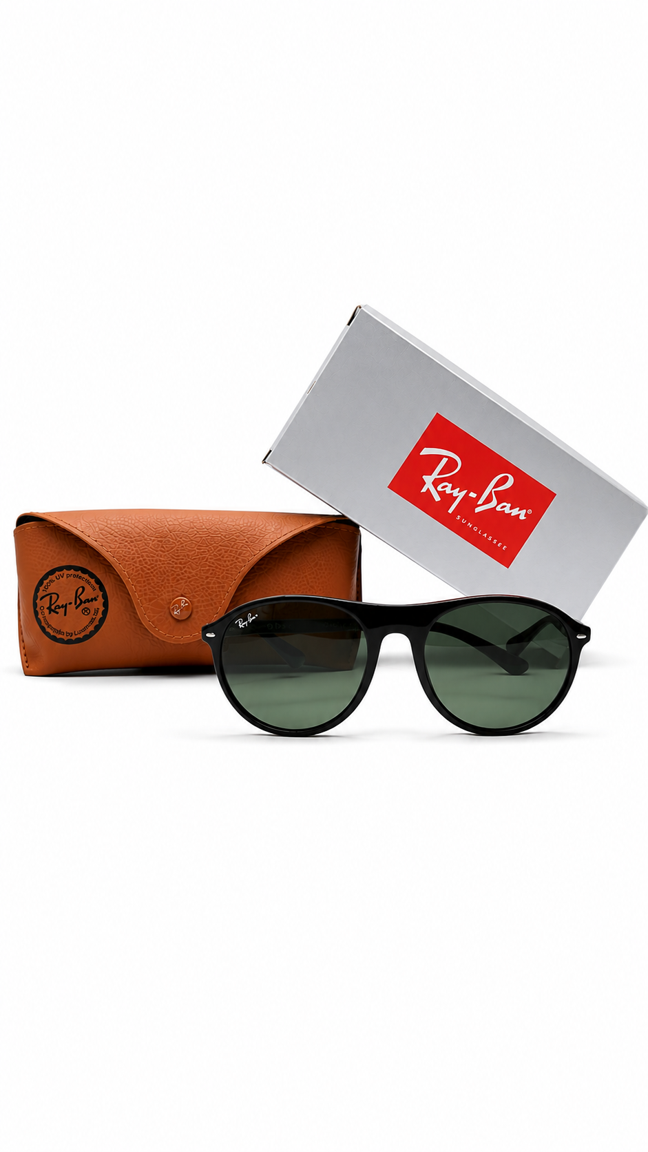 Ray-Ban RB4341 601/71 51mm Flat Top Keyhole Sunglasses Glossy Black Frame Green Glass Lens