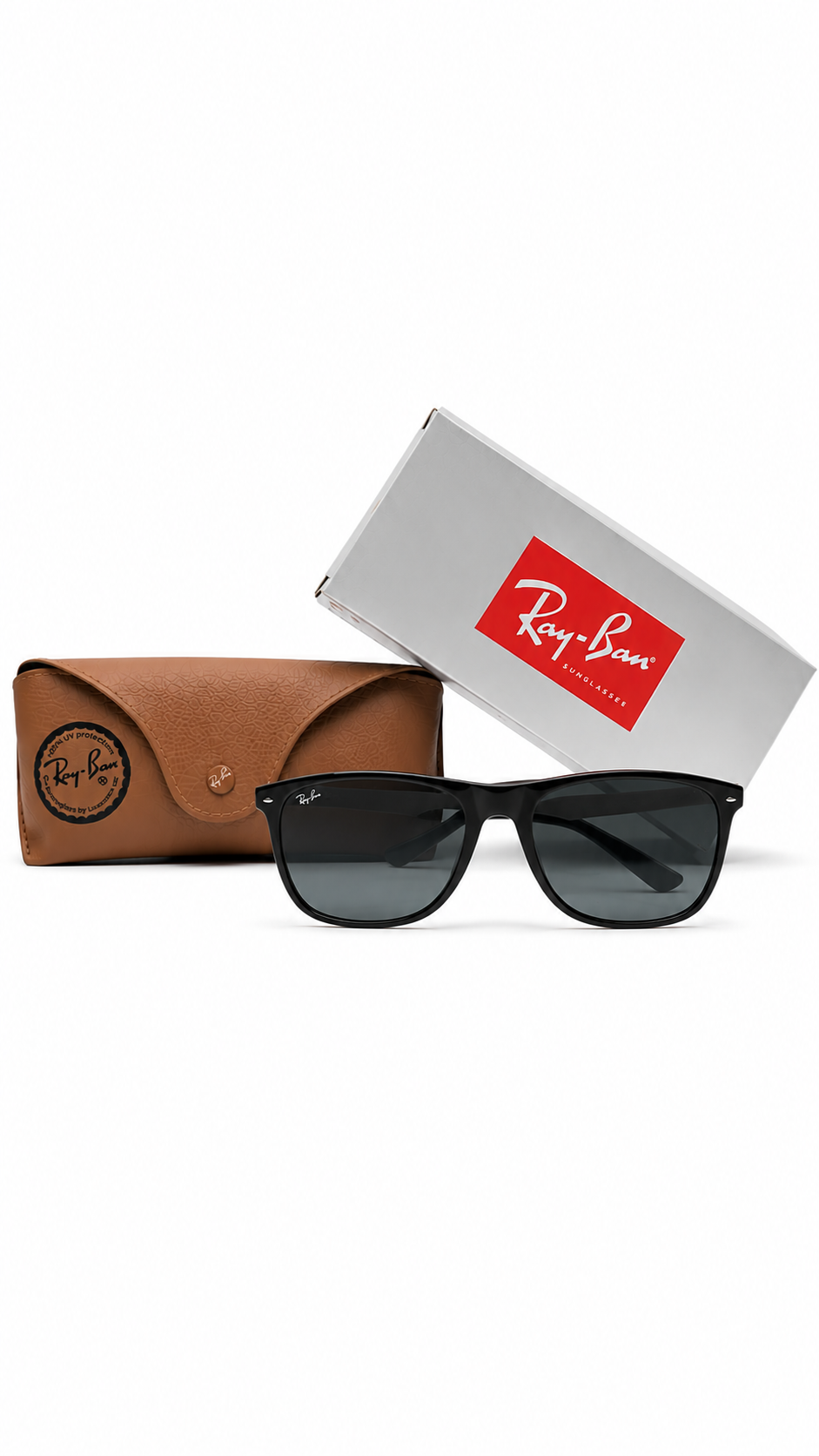 Ray-Ban RB2216F 901/B1 58mm Low Bridge Fit Flat Top Sunglasses Black Acetate Frame Dark Grey Lenses