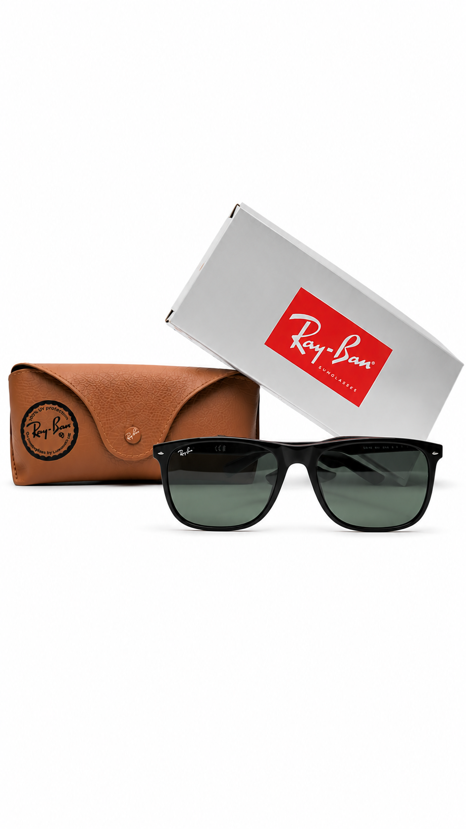 Ray-Ban RB2216F 901/31 58mm Low Bridge Fit Flat Top Sunglasses Black Acetate Frame G-15 Green Lenses
