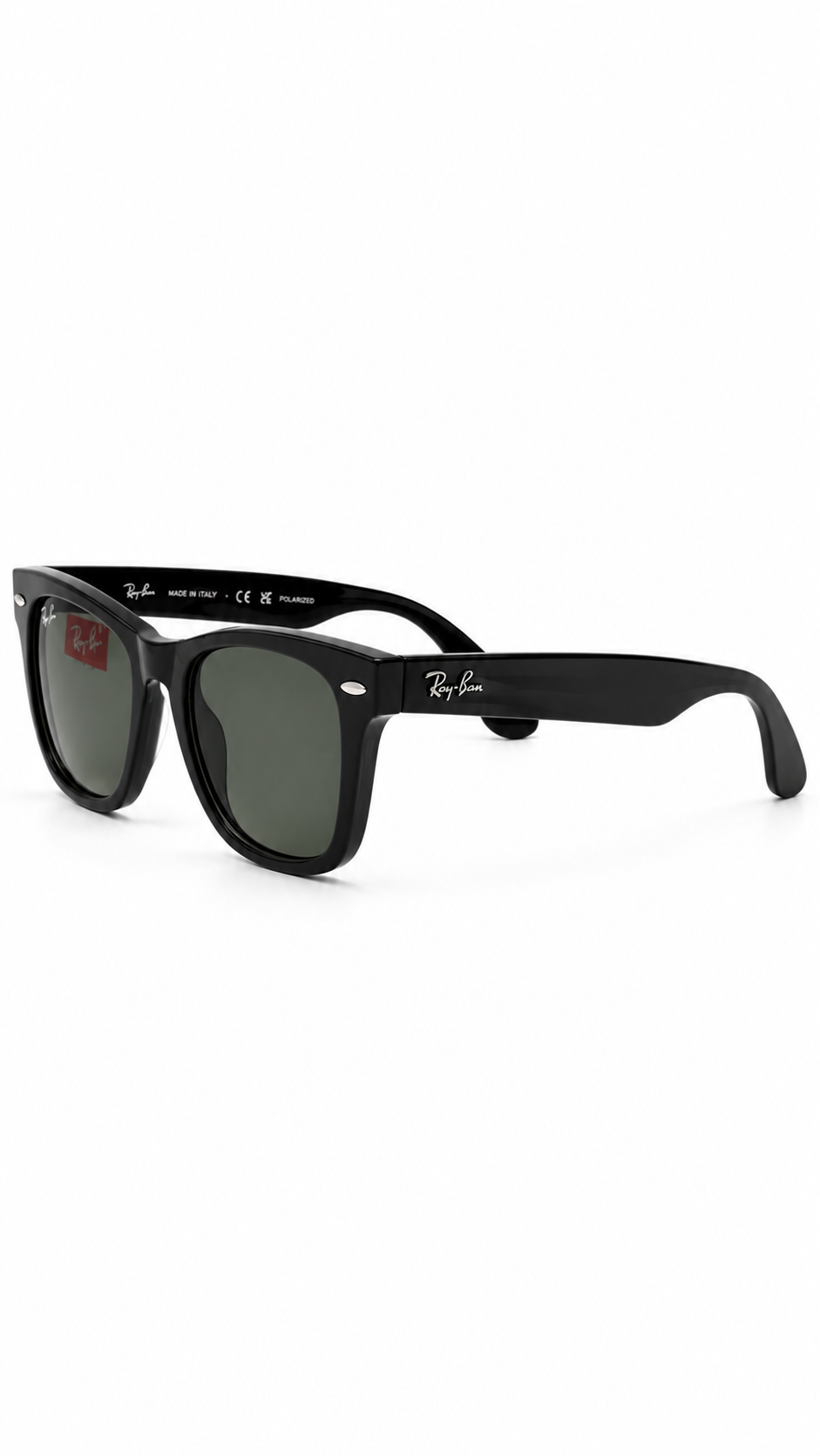 Ray-Ban RB4105 601/58 54mm Folding Wayfarer Black Acetate Polarized Sunglasses G-15 Green Lens