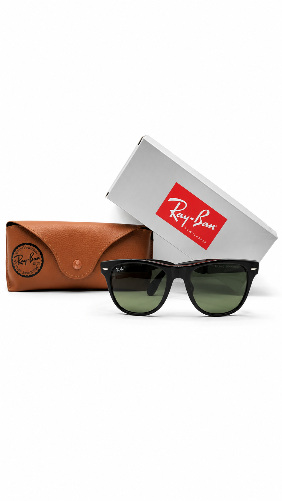 Ray-Ban RB4105 601/58 54mm Folding Wayfarer Black Acetate Polarized Sunglasses G-15 Green Lens