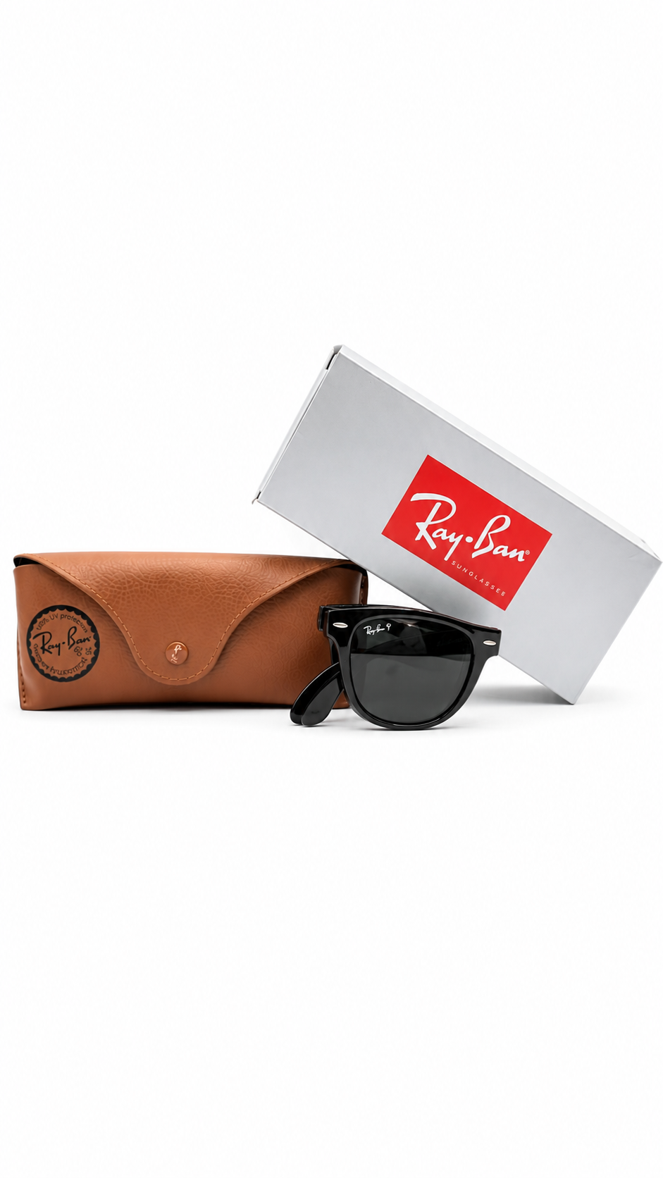 Ray-Ban RB4105 601/58 54mm Folding Wayfarer Black Acetate Polarized Sunglasses G-15 Green Lens
