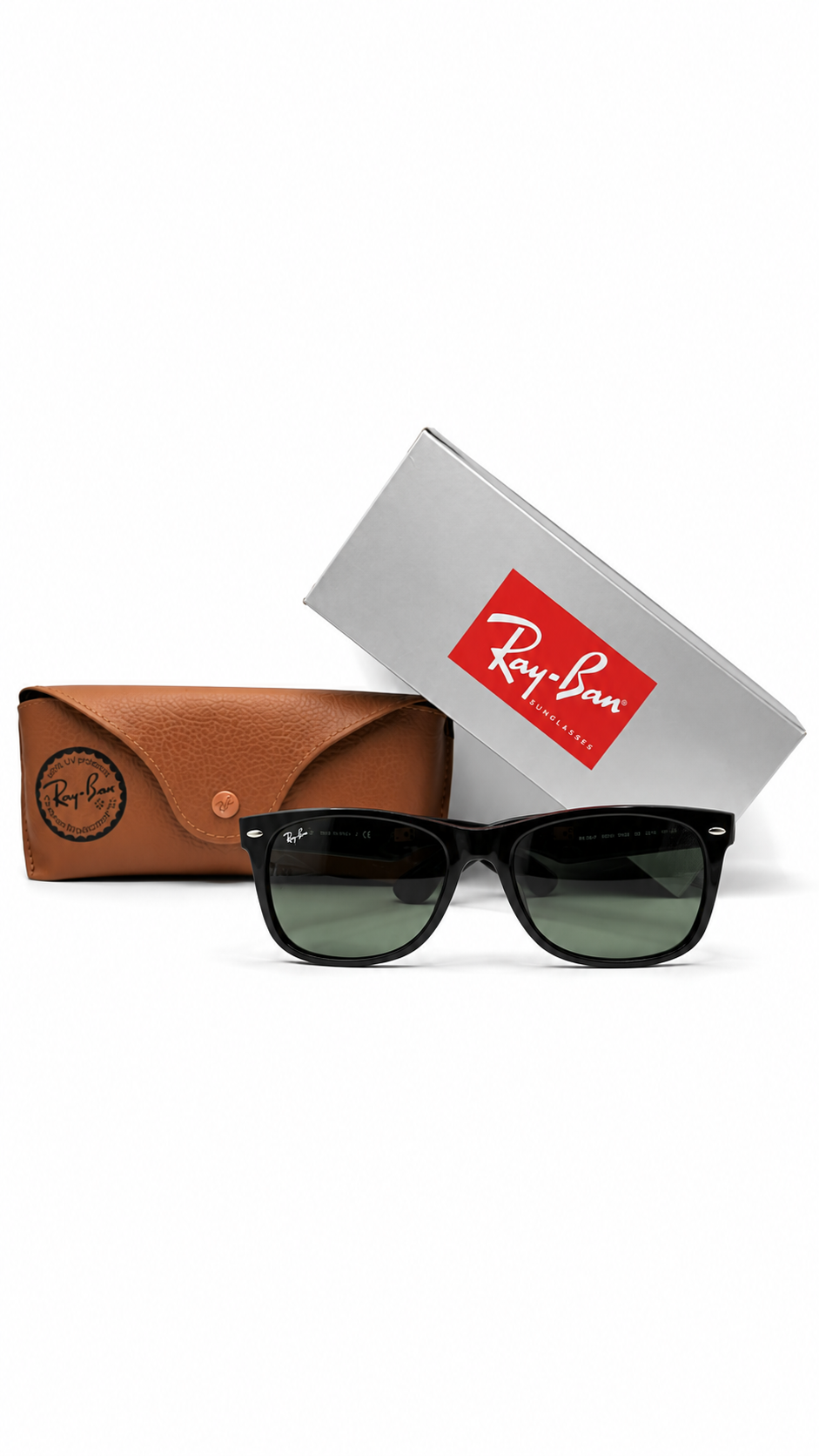 Ray-Ban RB2132-F 901 58mm New Wayfarer Black Acetate Sunglasses G-15 Green Lens
