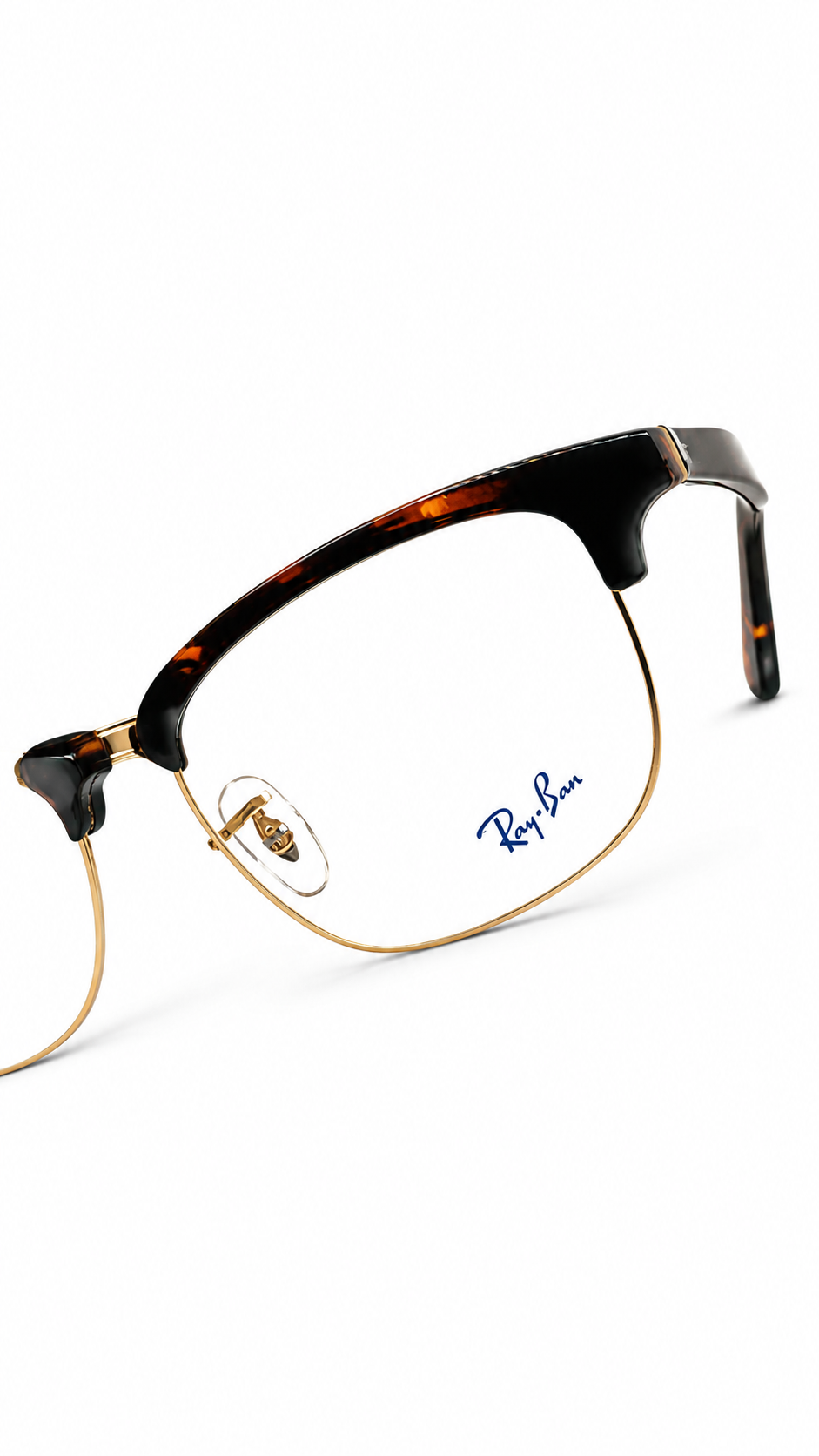 Ray-Ban Clubmaster Eyeglass Frames – Dark Tortoise & Gold Browline Glasses