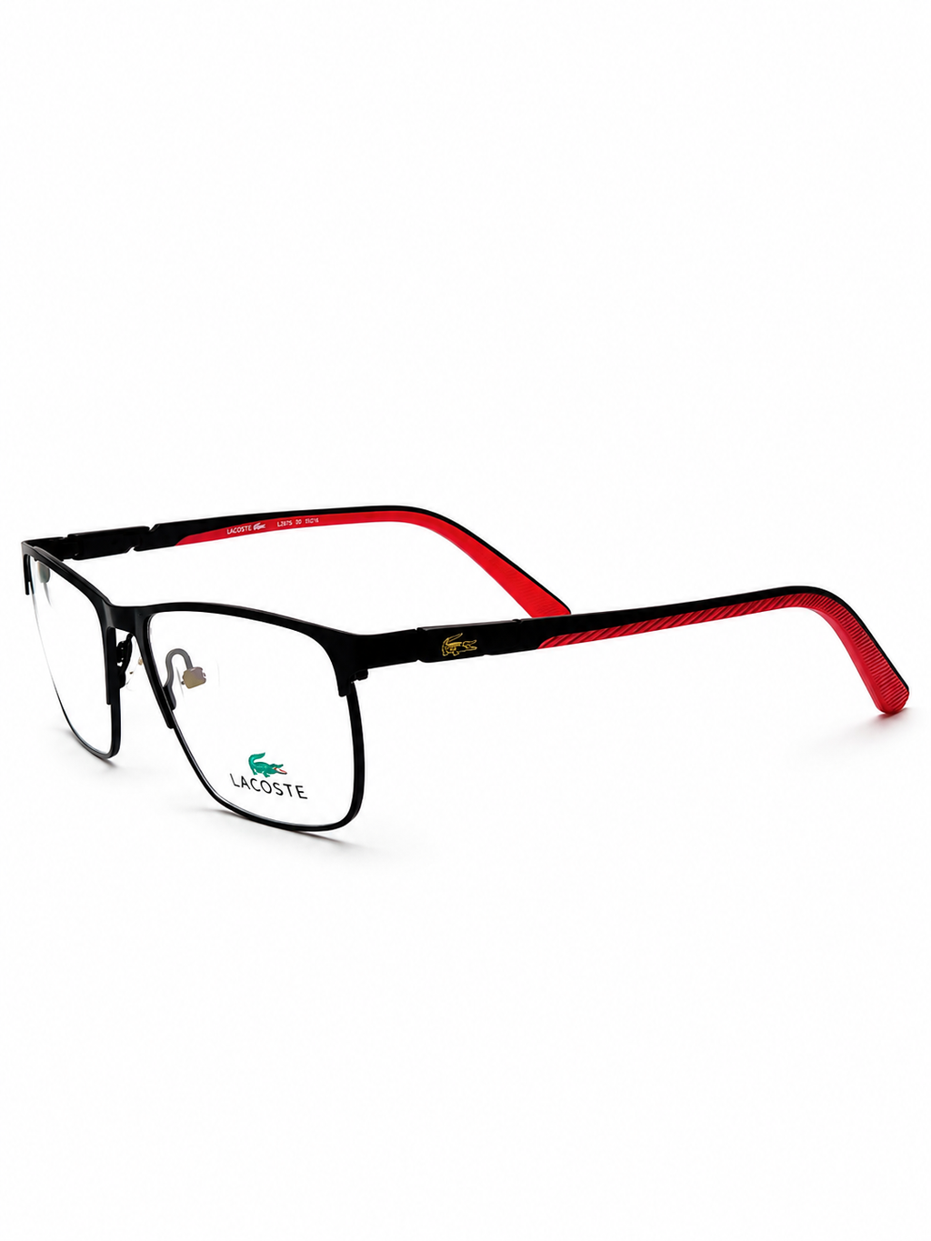 Lacoste Matte Black Rectangular Eyeglass Frames – Electric Pink Inner Temple Accents