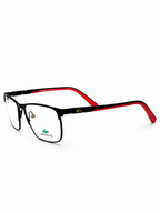 Lacoste Matte Black Rectangular Eyeglass Frames – Electric Pink Inner Temple Accents