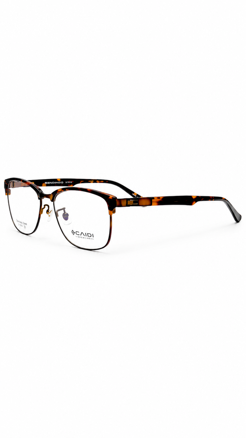 : CAIDI Classic Tortoiseshell Semi-Rimless Spectacles | Model S-7800 Stainless Steel