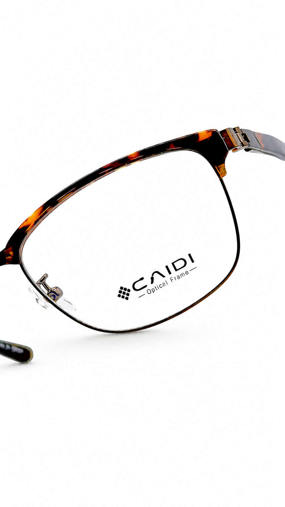 : CAIDI Classic Tortoiseshell Semi-Rimless Spectacles | Model S-7800 Stainless Steel