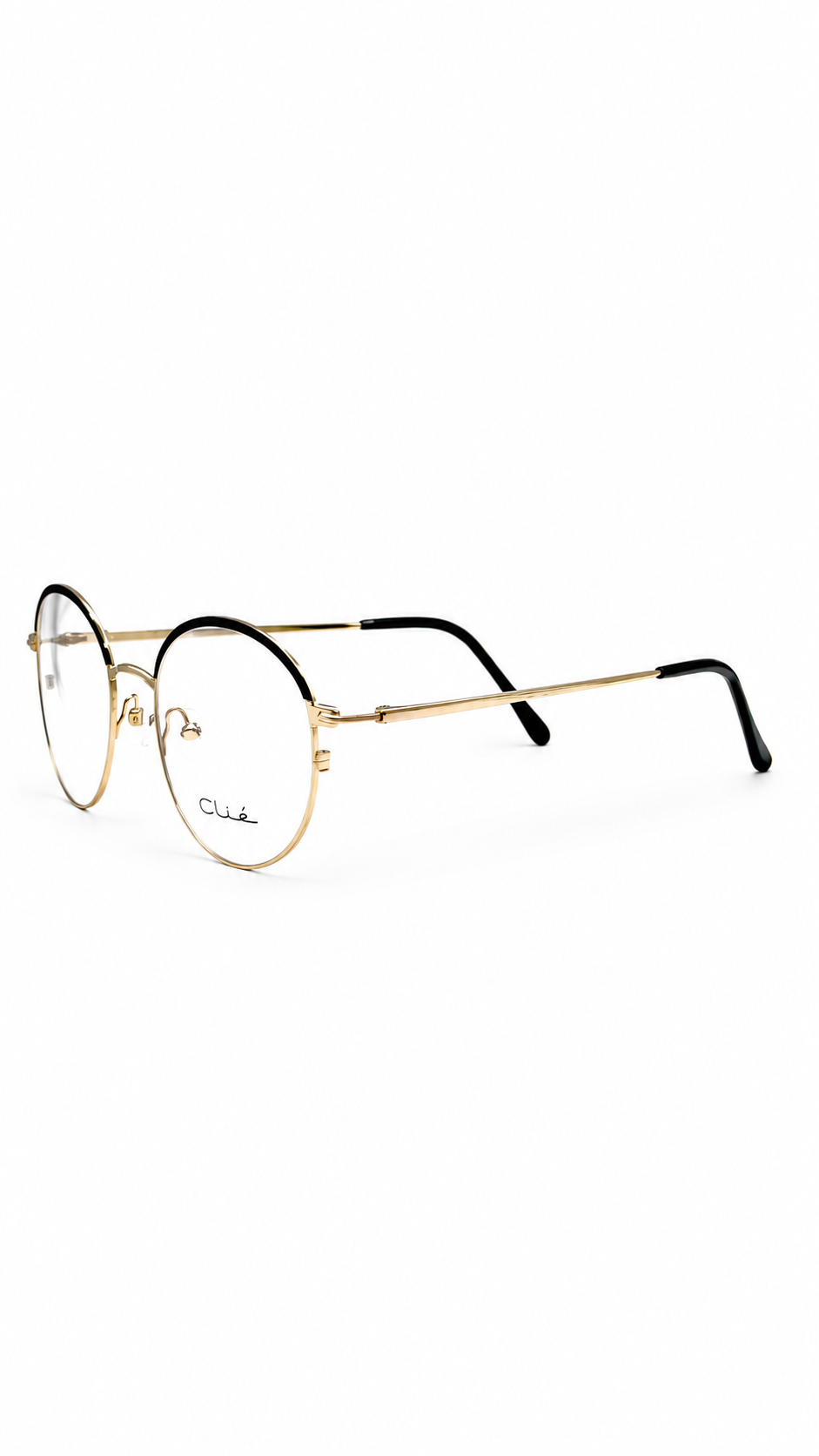 Clié Round Gold Eyeglass Frames – Black Browline Accent Metal Eyewear