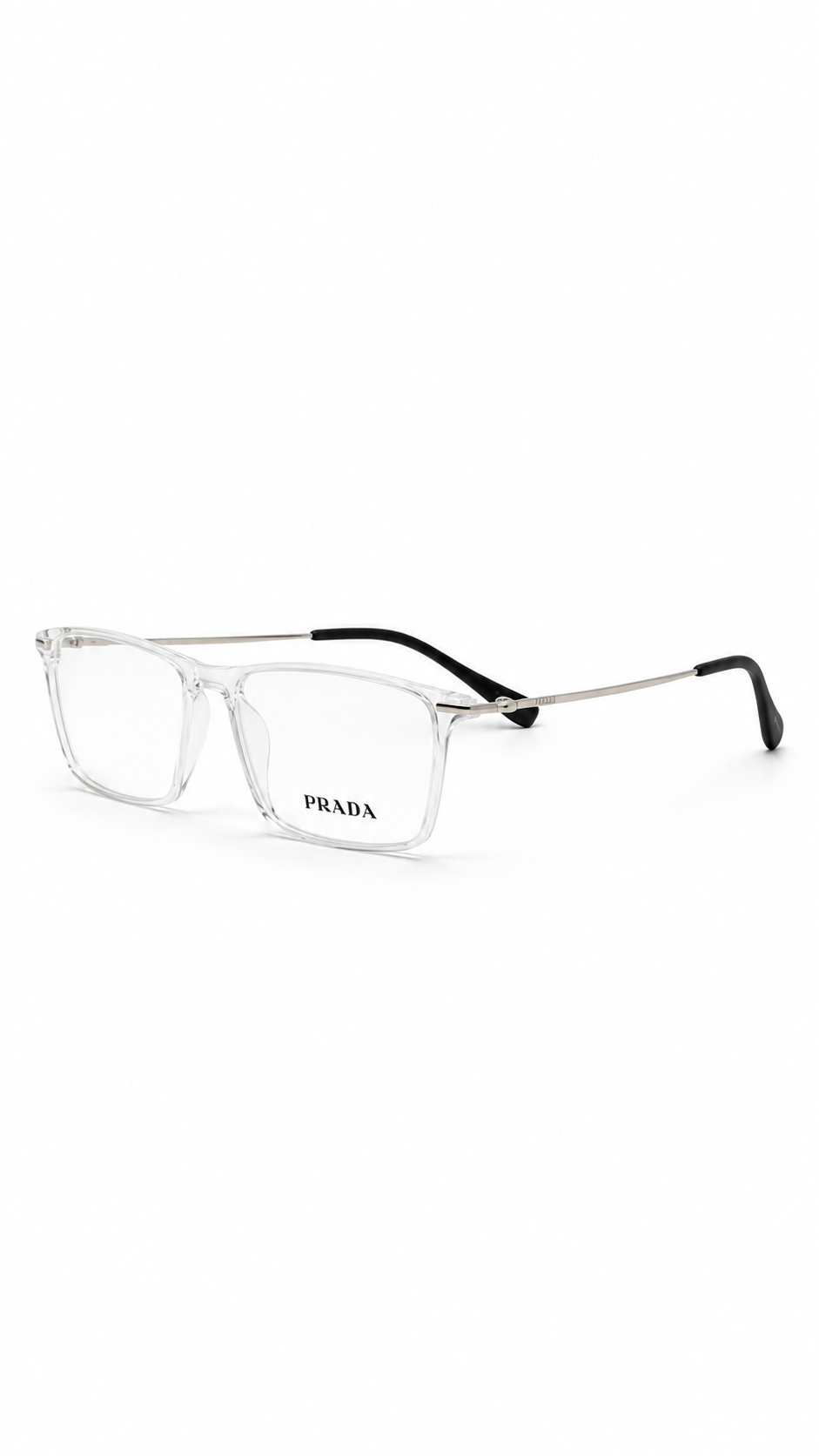 Prada Crystal Clear Rectangular Eyeglass Frame for Men