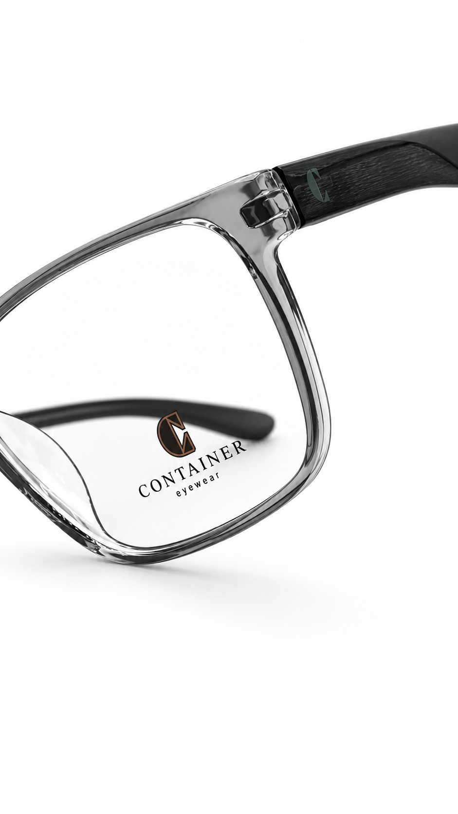 Container Eyewear Crystal Grey Rectangular Eyeglass Frame for Men
